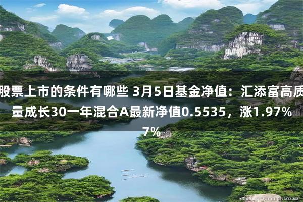 股票上市的条件有哪些 3月5日基金净值：汇添富高质量成长30一年混合A最新净值0.5535，涨1.97%